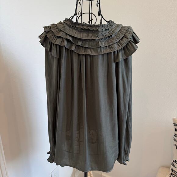 Current Air Ruffle Satin Long Sleeve Charcoal Peasant Blouse NWT - Picture 3 of 8